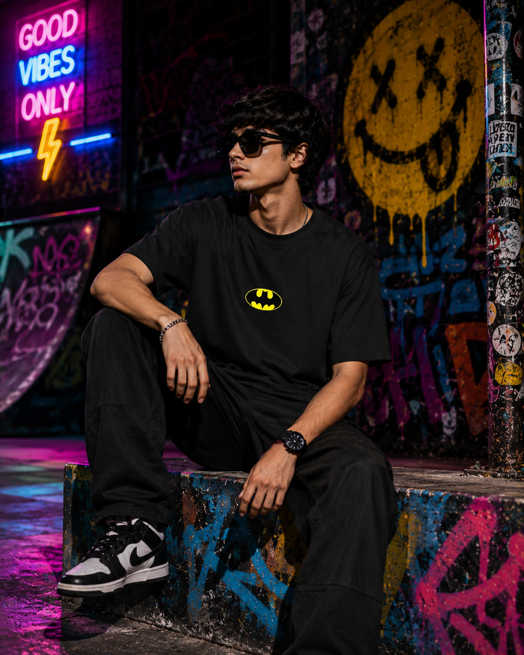 Batman Unisex Terry Oversized Black Color Tee