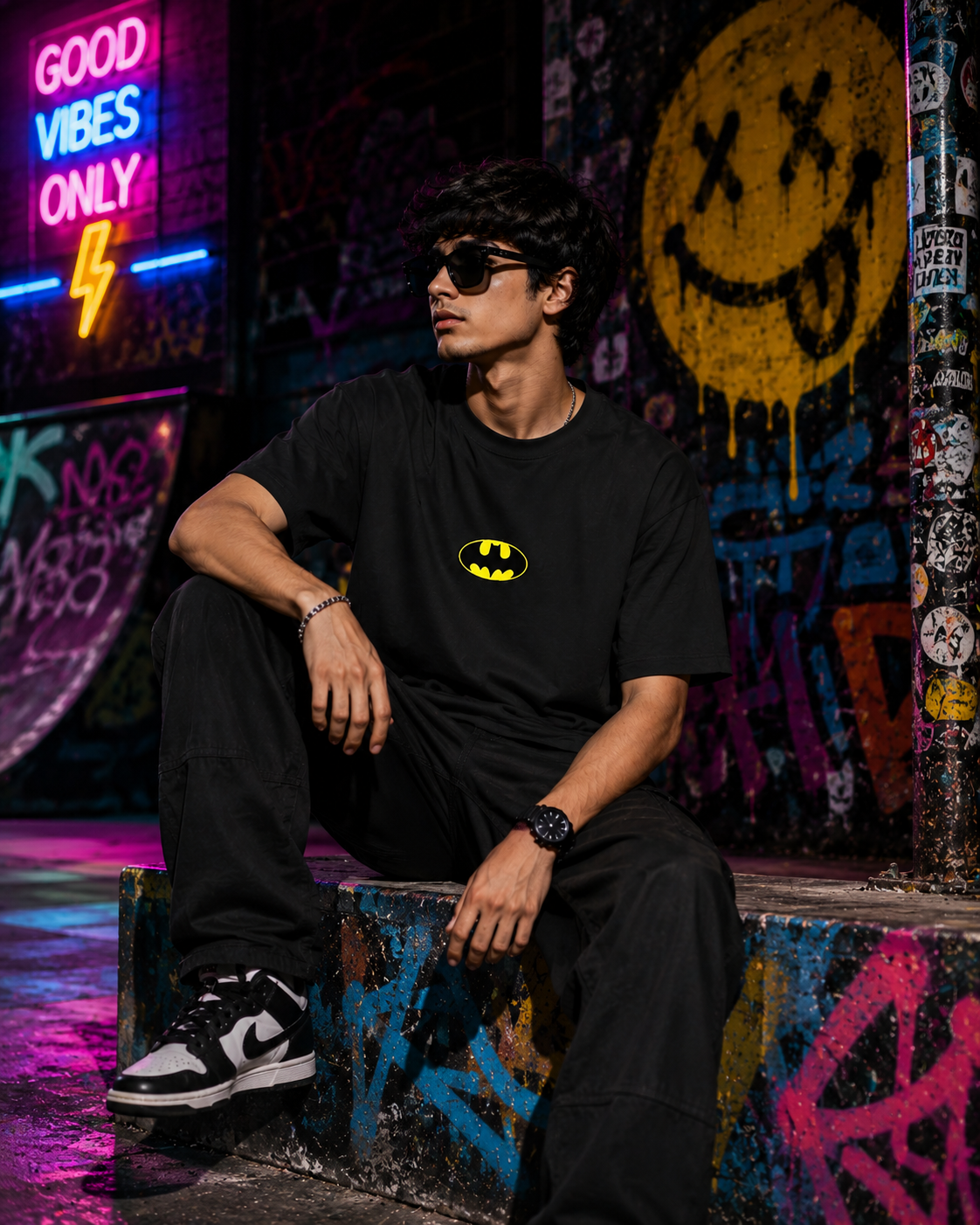 Batman Unisex Terry Oversized Black Color Tee