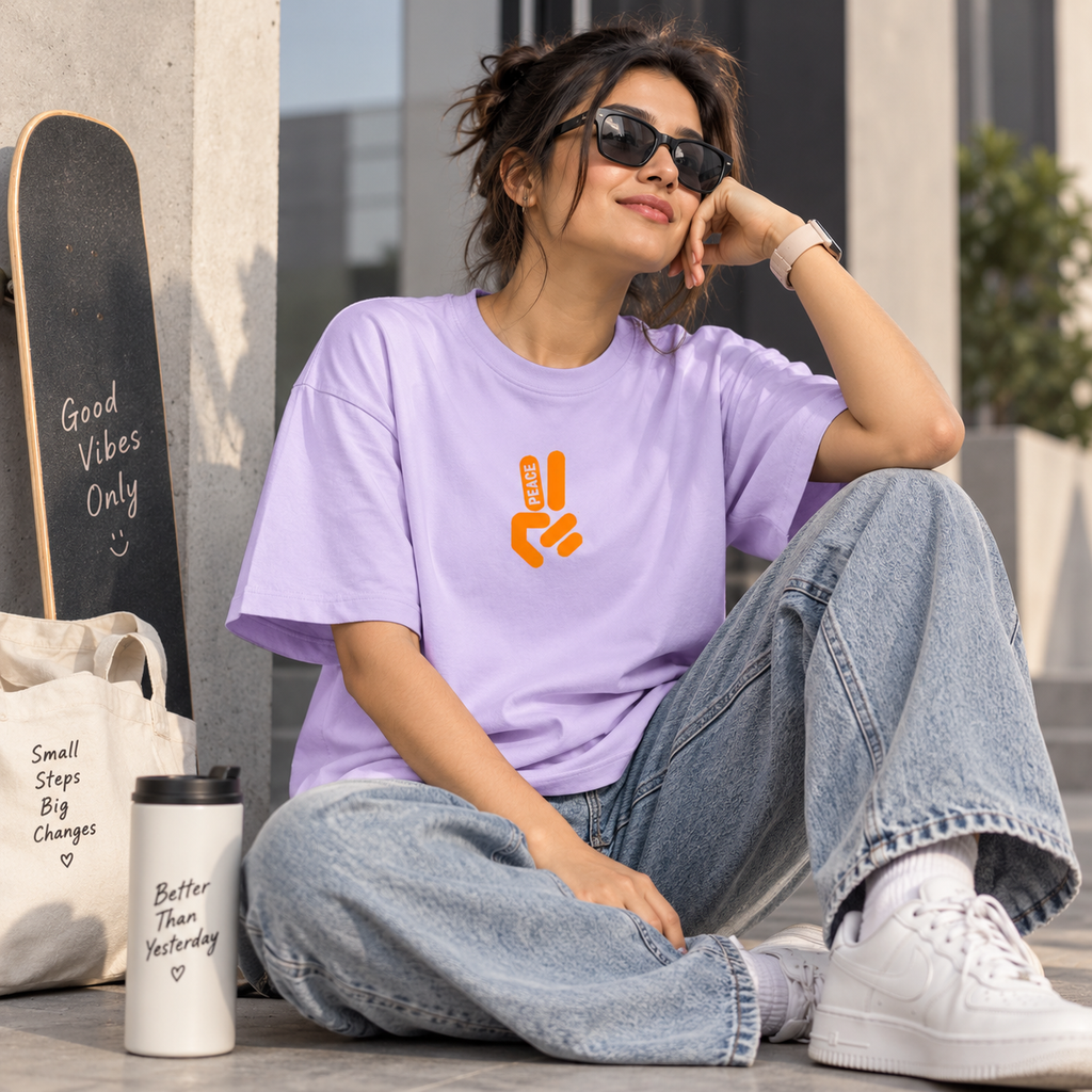 Feel The Peace - Unisex Terry Oversized Tee - right on trend